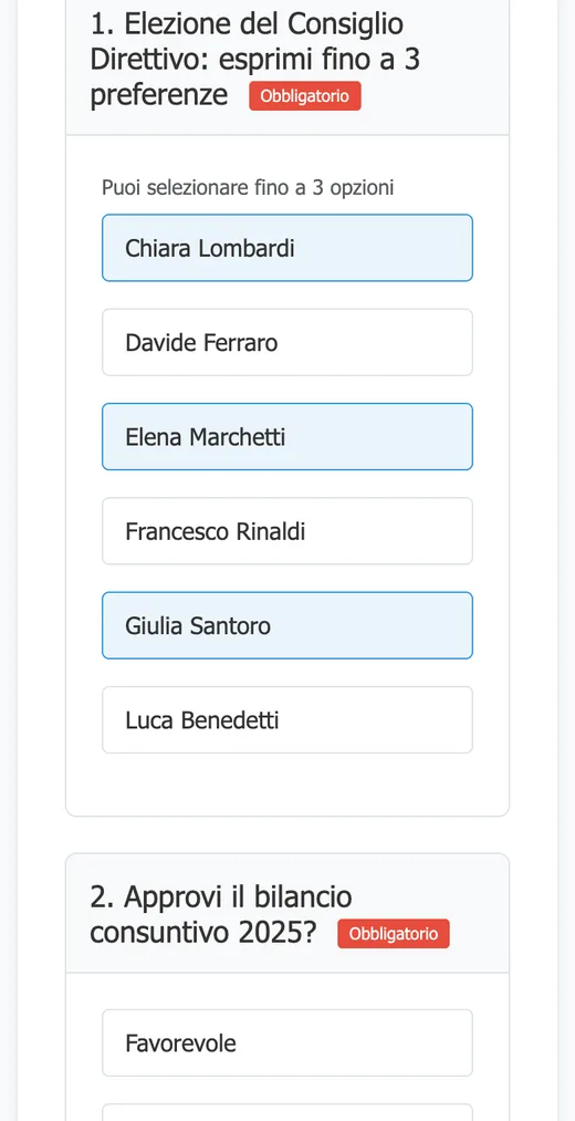 Scheda di voto aperta su uno smartphone